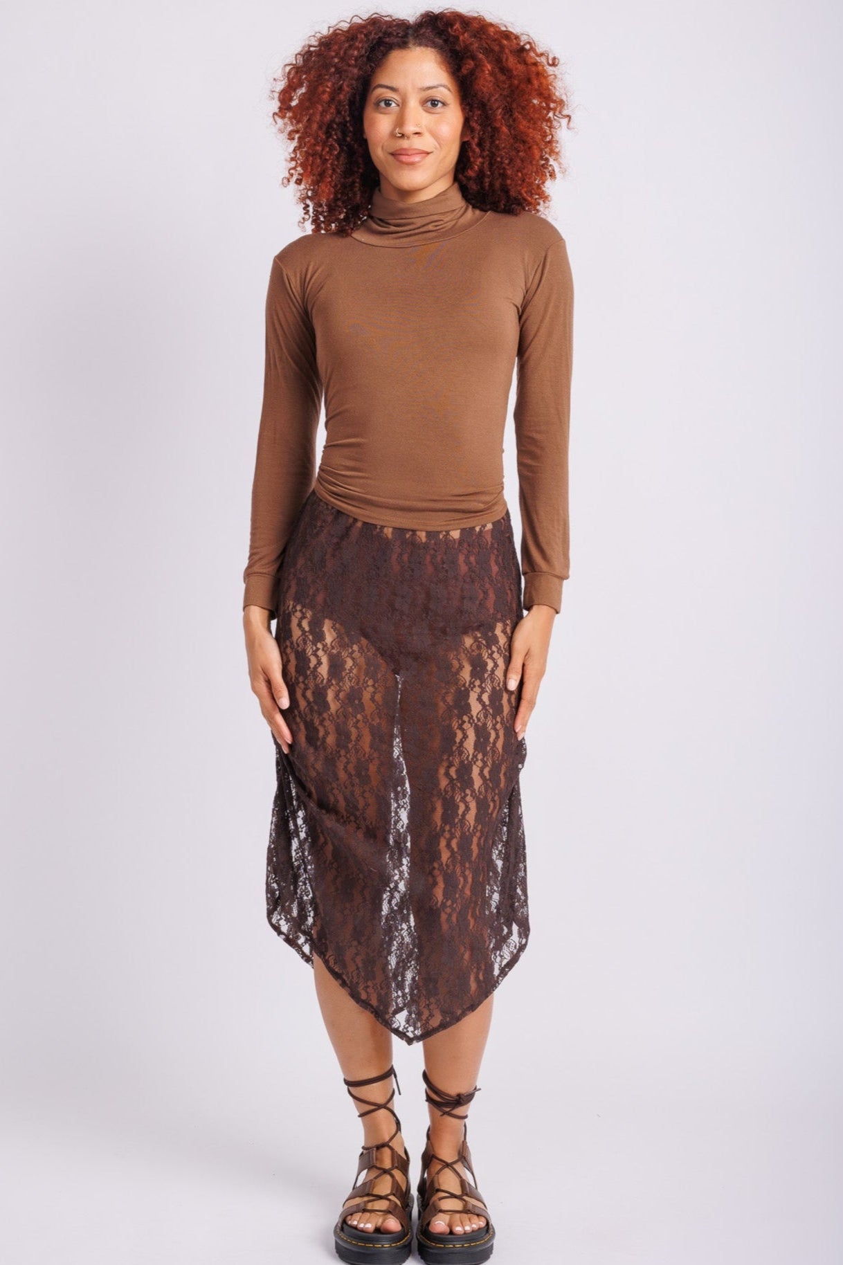 Sheer Brown Lace Maxi Skirt