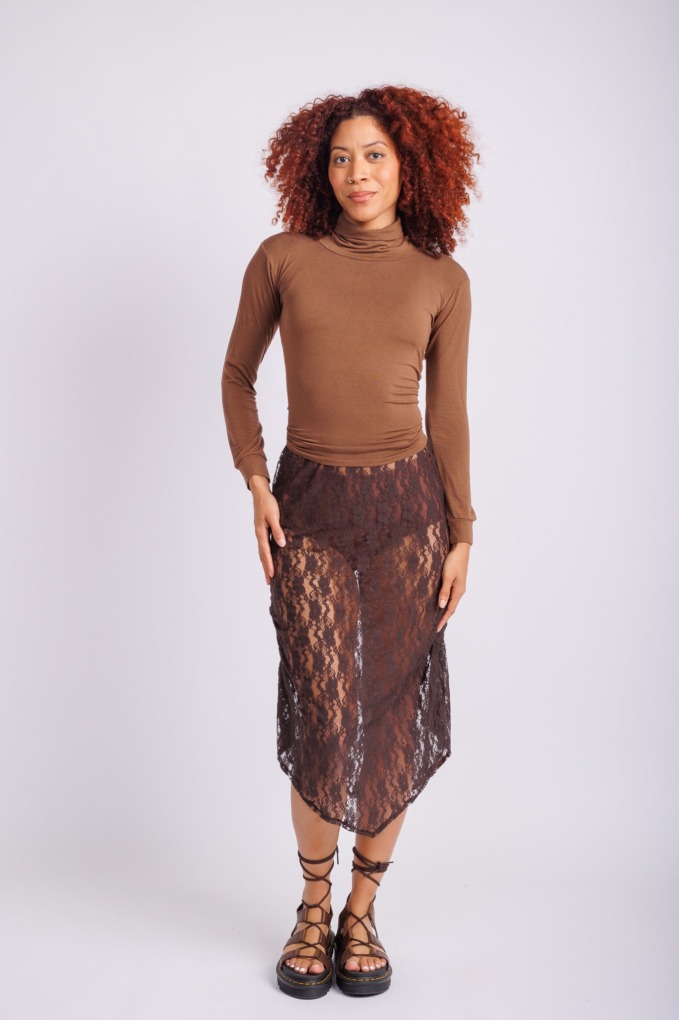 Sheer Brown Lace Maxi Skirt