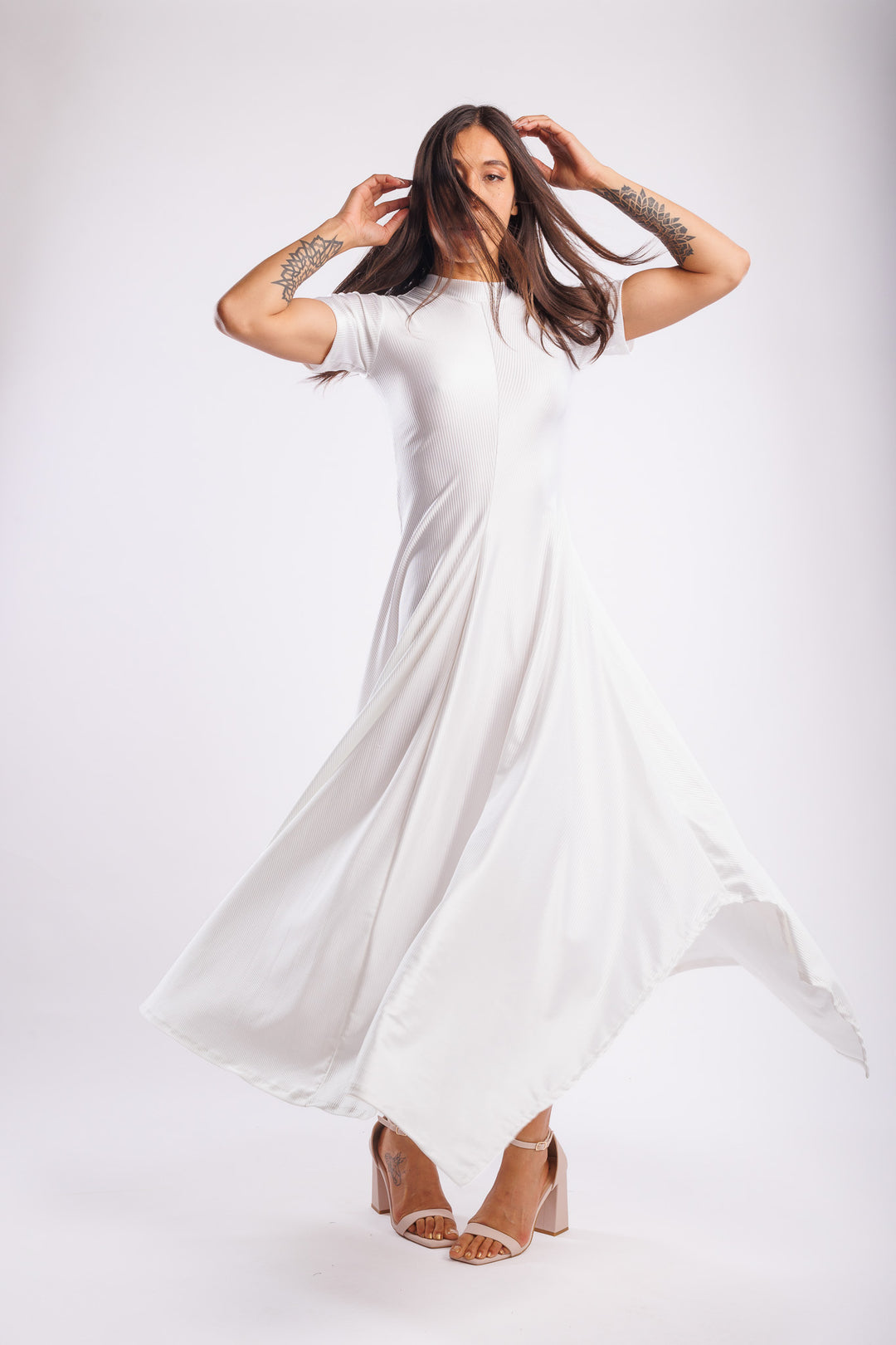 Reina White Nylon Dress