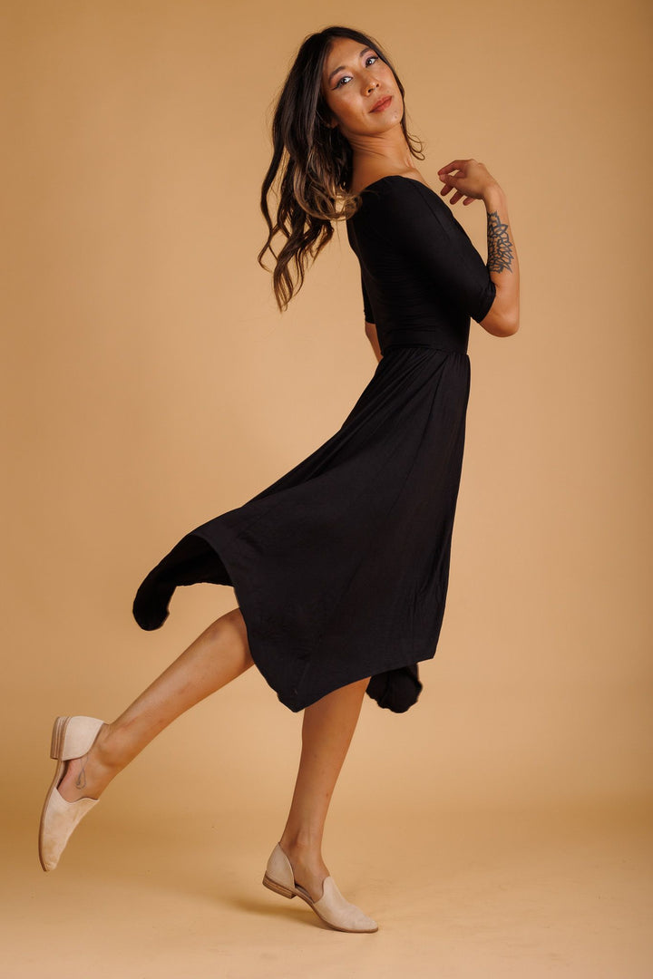 3/4 Sleeve Black Dress