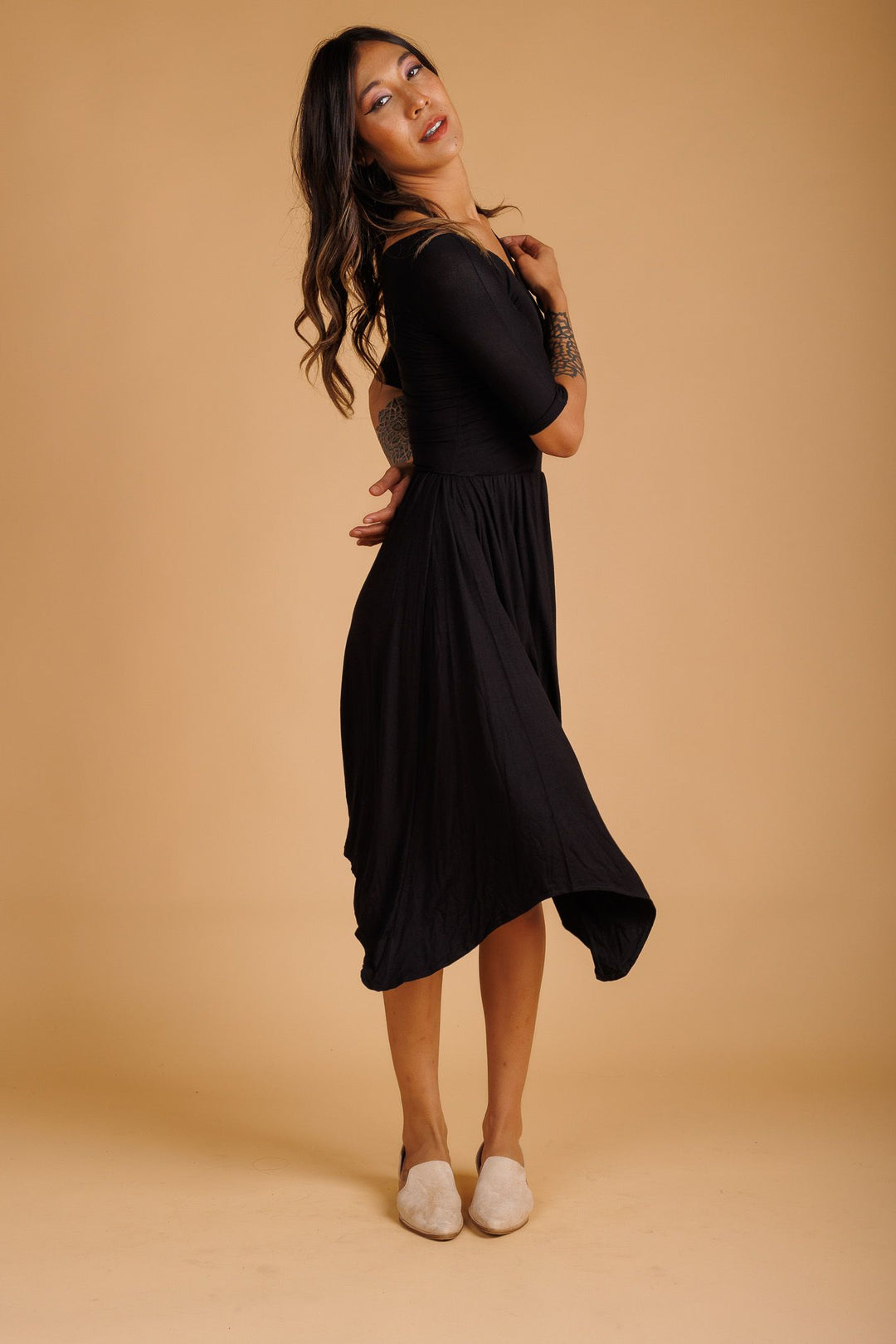 3/4 Sleeve Black Dress