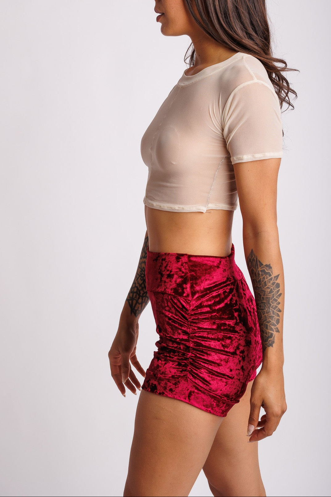 Bella Burgundy Velvet Shorts