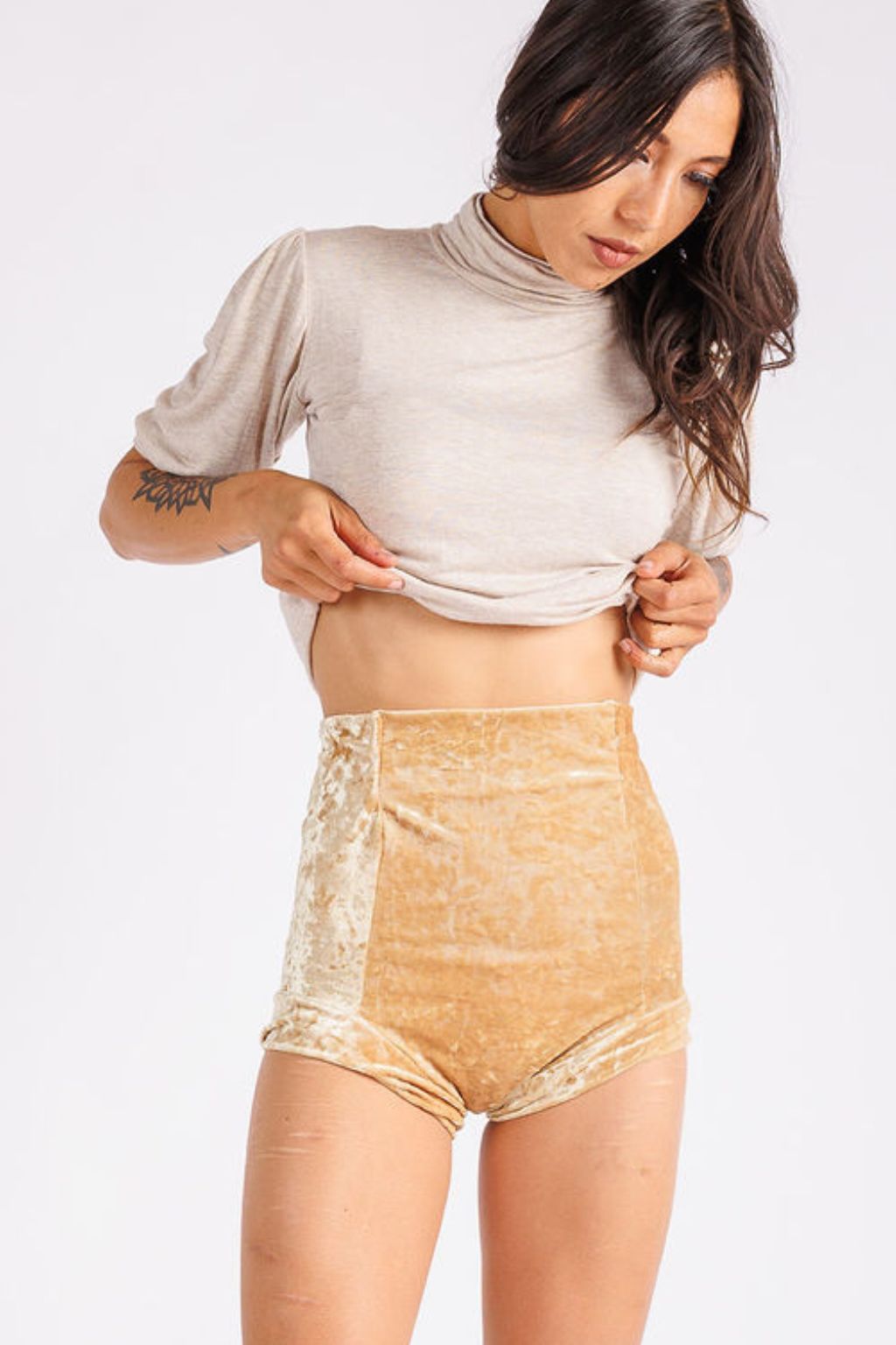 High Waisted Gold Velvet Booty Shorts