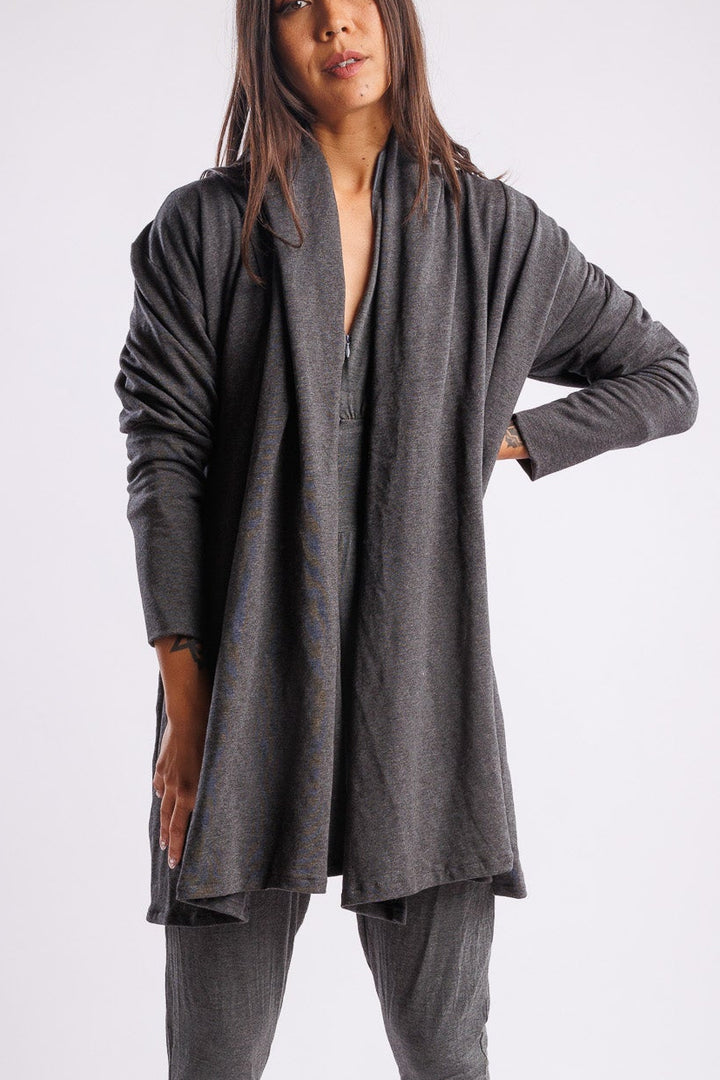 kucoon terry long charcoal jacket