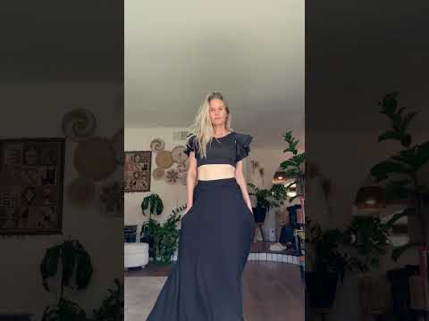 Ruffled sleeve crop top and Long Black Skirt
