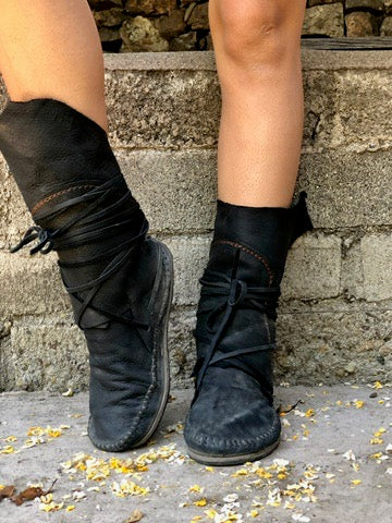 Black Leather Wrap Boots