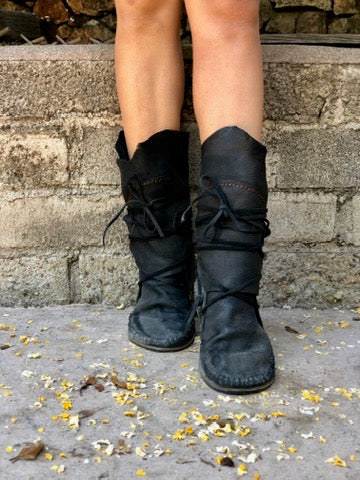 Black Leather Wrap Boots