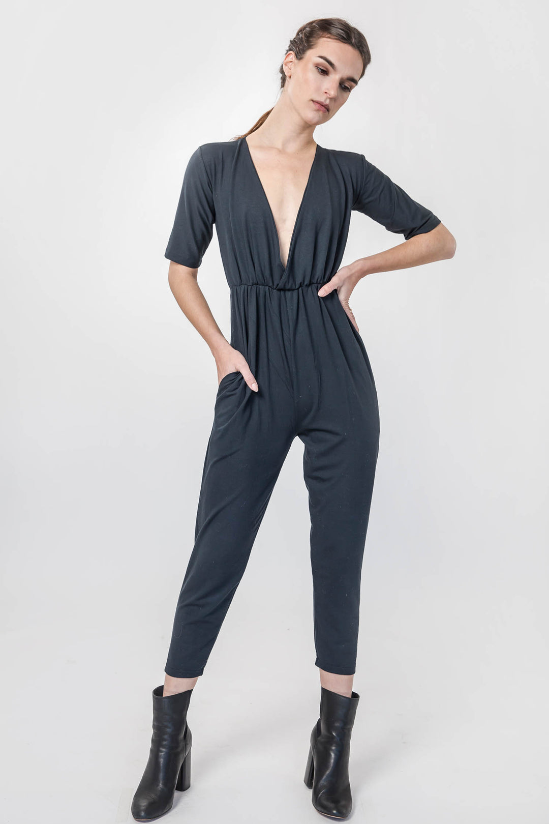 deep-plunge-romper-onesie-sexy-black-jumper-kucoon-designs-women-comfort-wear