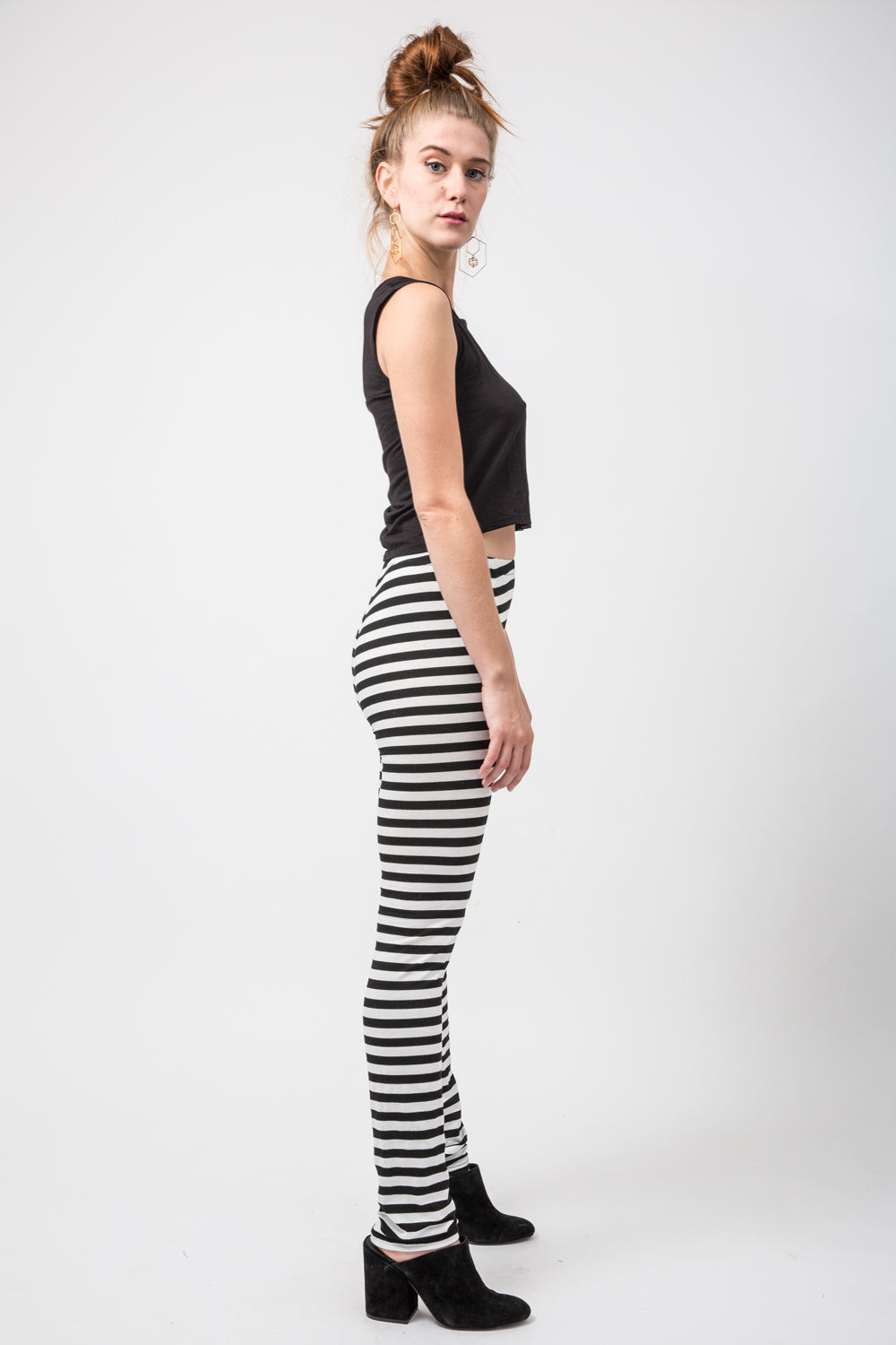 Horizontal Black and White Stripe Leggings