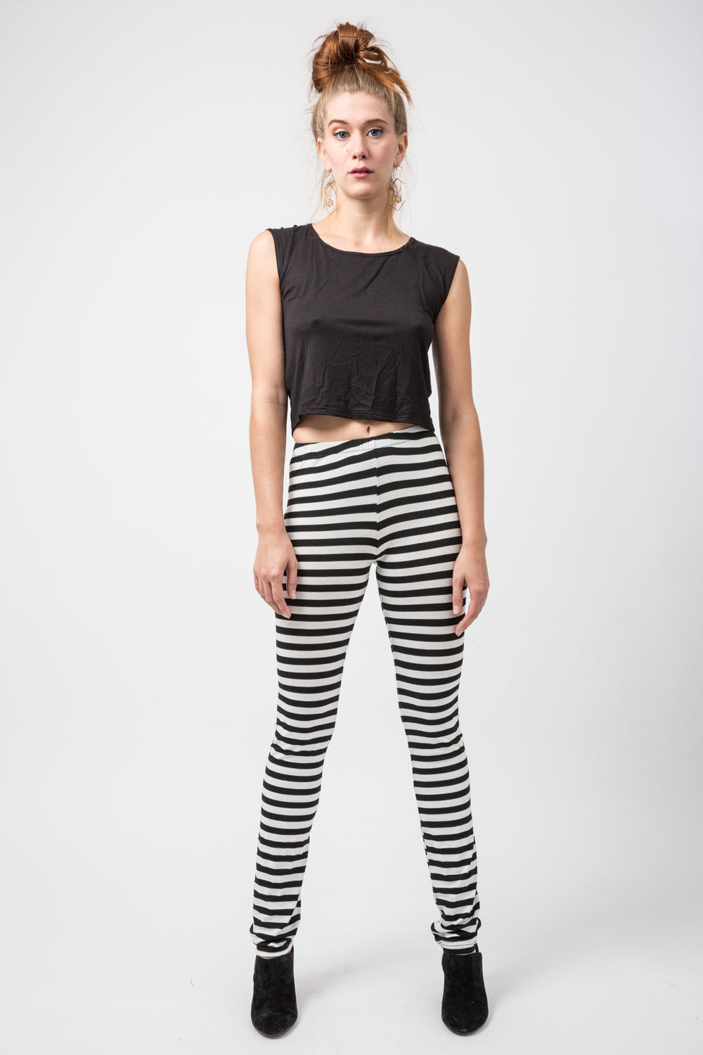 Horizontal Black and White Stripe Leggings