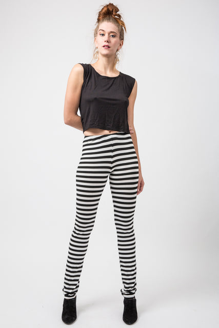 Horizontal Black and White Stripe Leggings